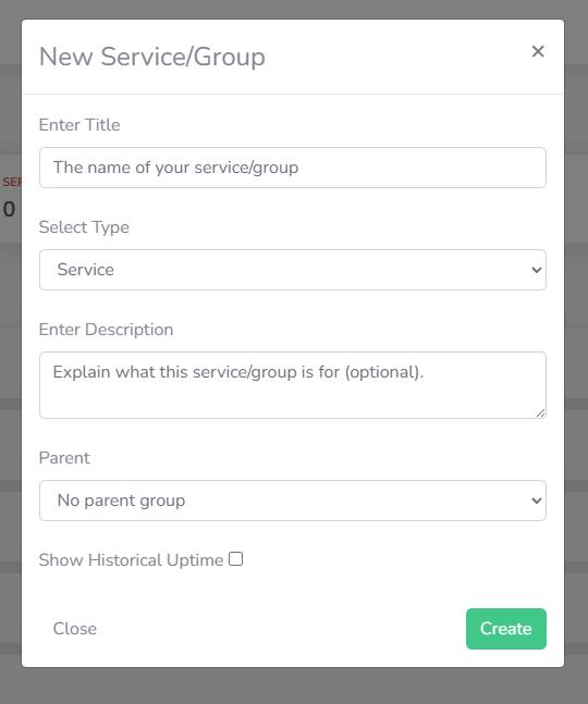 StatusMC's new service or group creation GUI